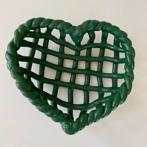 UNIQUE Green handmade ceramic woven heart dish with artists initials.